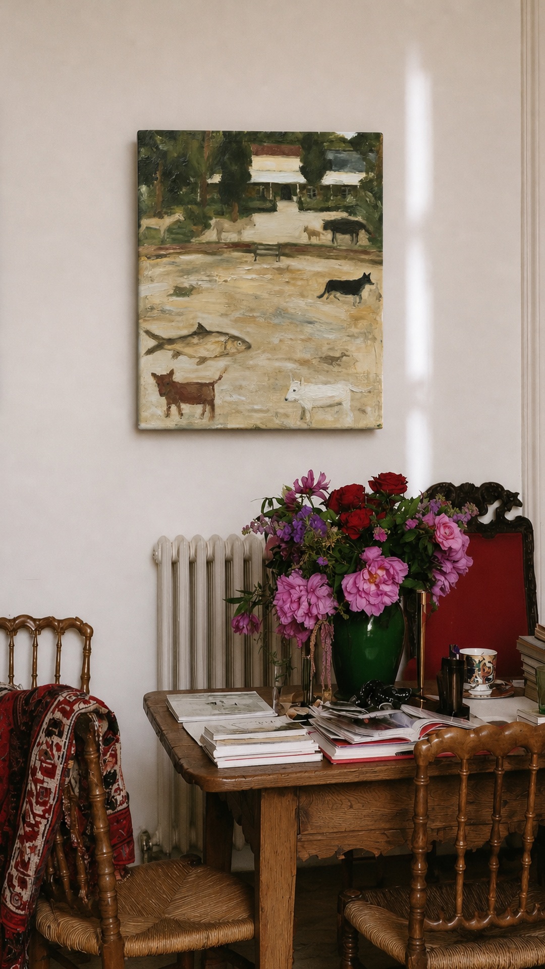 Maison Pastorale I in a dining interior with a green vase of flowers